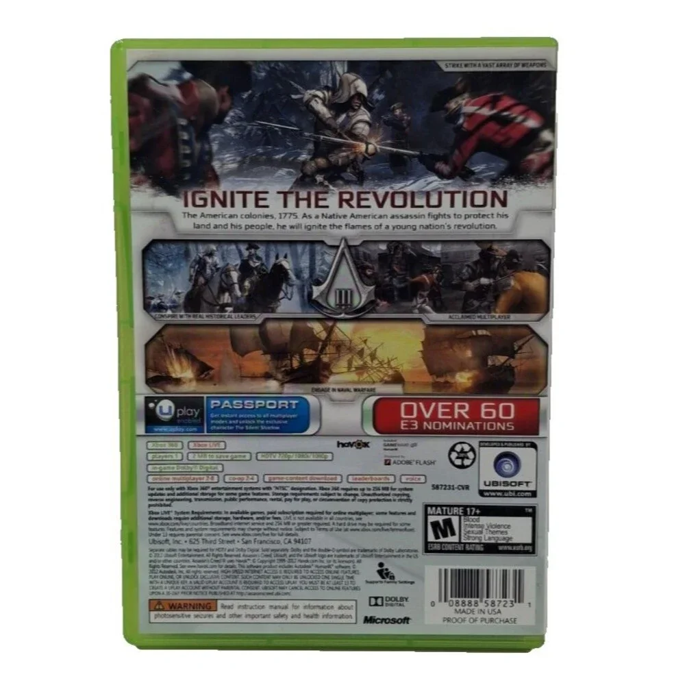 Assassin's Creed 3 III  XBox 360 Video Game Complete with Manual CIB